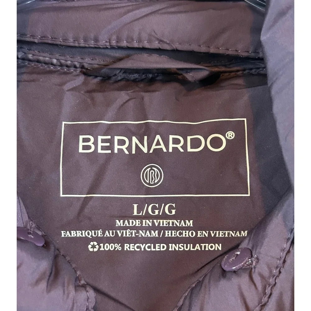NWT Bernardo Womens EcoPlume Mixed Media Tweed Puffer Coat Purple Long Parka •L•